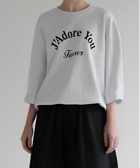 logo printed 3/4 sleeve sweat tops /2color　FL3391