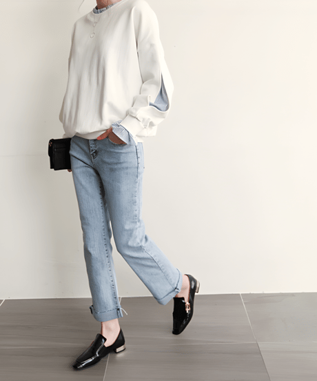 【即納品】striped frill layered sweatshirt top /2color　FL2660