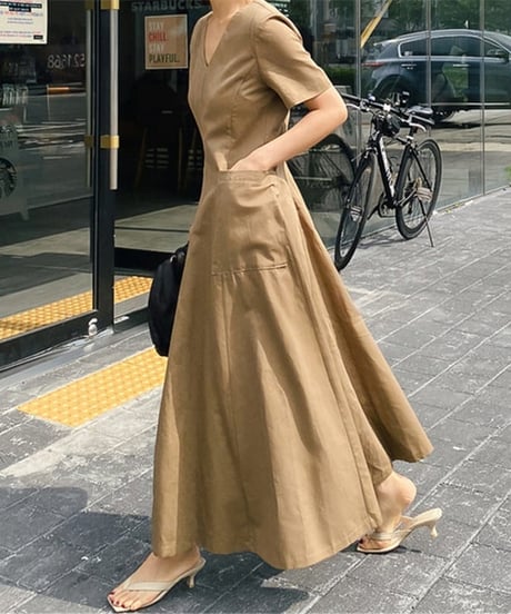 v-neck half sleeve flared dress　FL2149