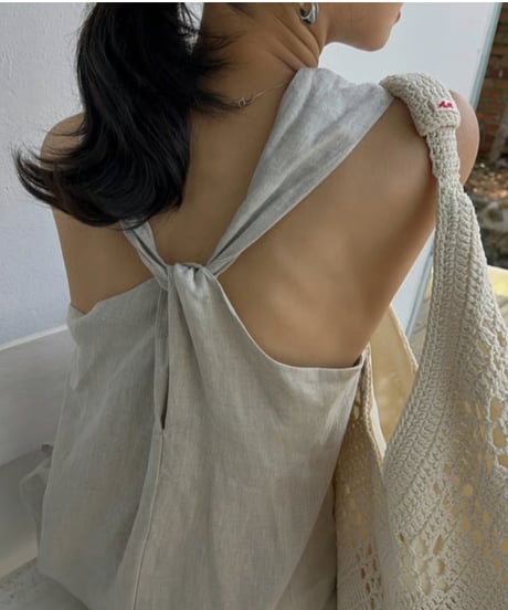 linen twist back long dress op /2color　FL3655