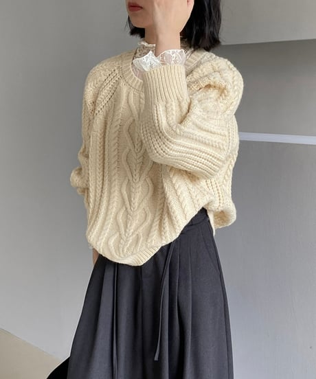 round neck pullover cable knit /6color　FL3124