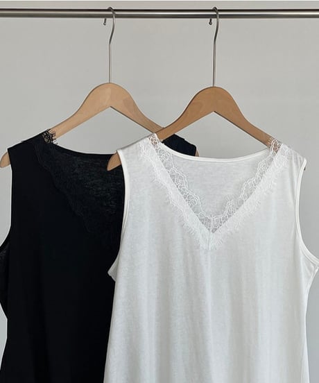 asymmetry lace trim sleeveless top /2color　FL3614
