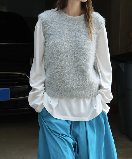 round neck wool vest mink velvet /2color　FL2668