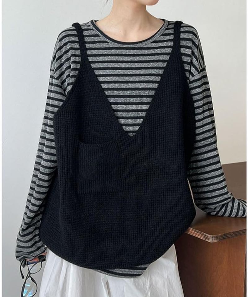 deep v-neck knit vest /3color FL3473 | Flosa