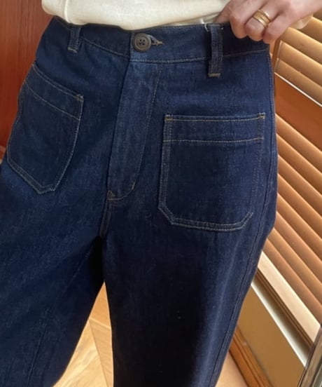 high waist retro denim wide pants　FL2129