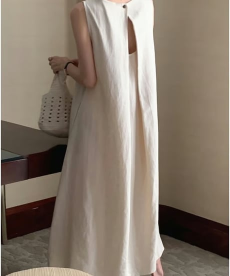 cotton linen backless dress /2color　FL2087