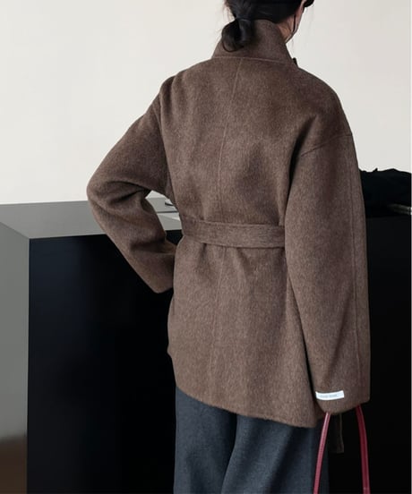 stand collar wool coat w/waist belt /2color　FL3074