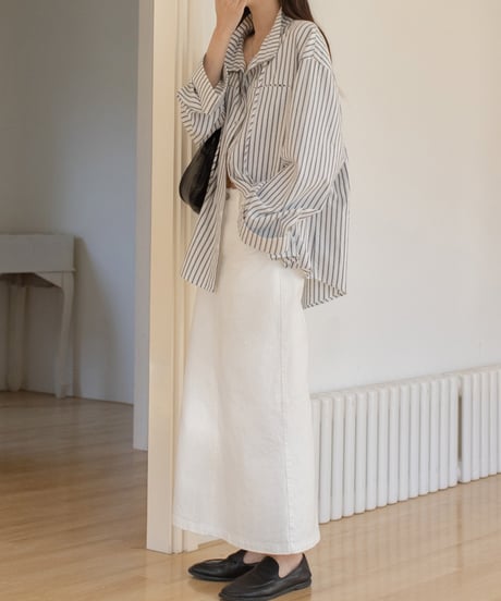linen blend wide sleeve striped shirt /2color　FL3312