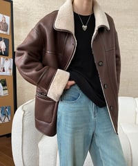 eco-leather/mouton reversible middle coat /2color　FL3045