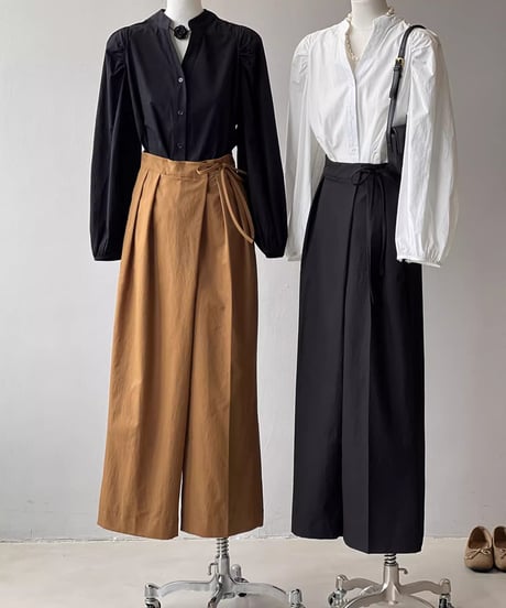 ribbon design wide leg pants /3color　FL2782