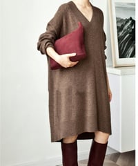 oversized v-neck long knit /3color　FL2494