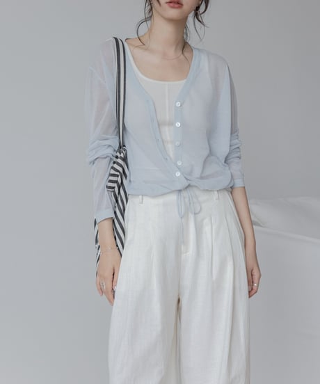 front drawstring sheer cardigan /4color　FL3241