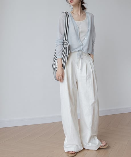 front drawstring sheer cardigan /4color　FL3241