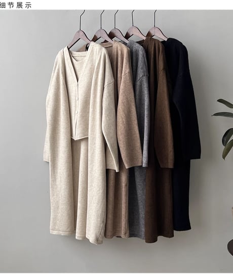 knit vest & cardigan ensemble /5color　FL3070