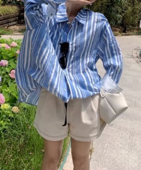 contrast cuffs striped shirt /2color　FL2604
