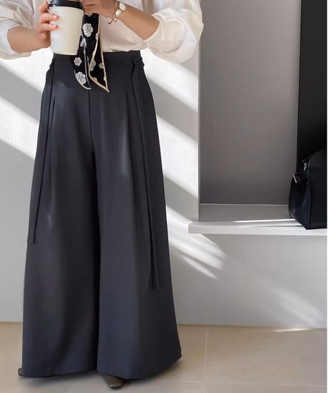 drawcord drape wide leg pants /2color　FL3347
