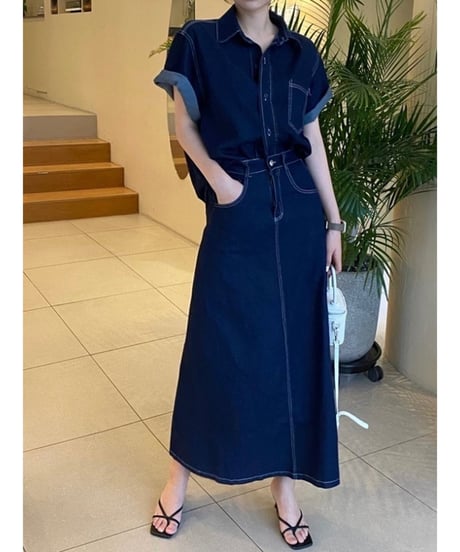 French sleeve denim set up /2color　FL2445