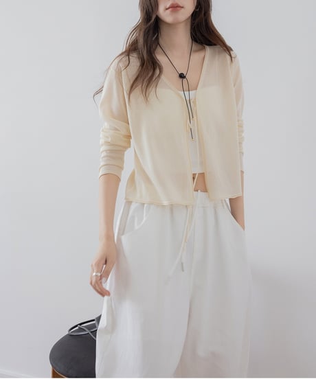 drawstring sheer knit cardigan /4color　FL3293