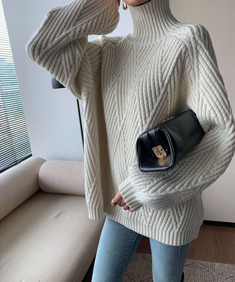 turtle neck loose knit /2color　FL3135