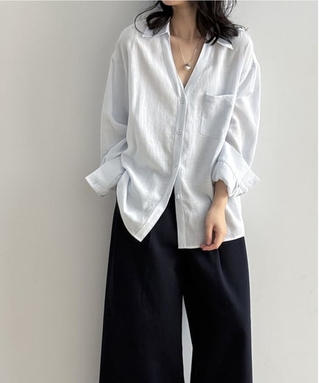 collared v-neck shirt /4color　FL3338