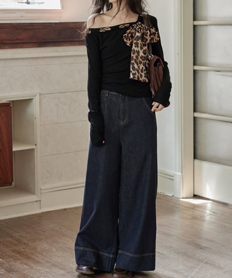 high waist straight denim pants　FL2936