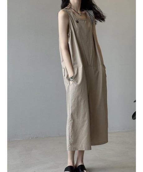 earth color wide leg overalls /2color　FL3461