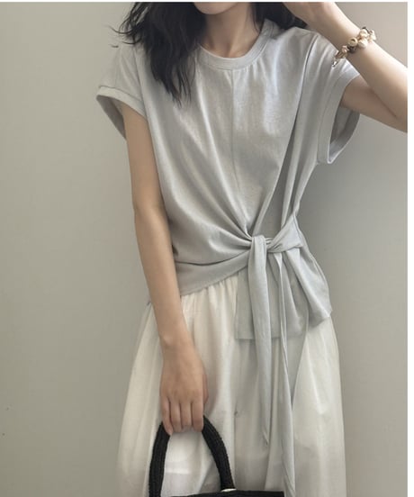 side tie drape front cotton tshirt/2color　FL3649