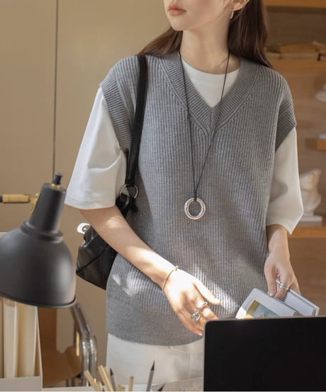 v-neck knit vest /3color　FL3308
