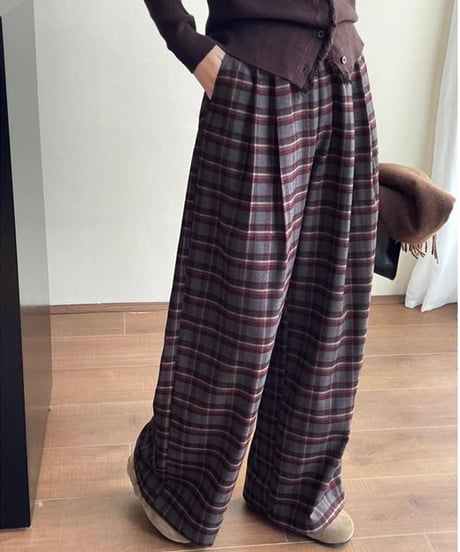 retro check wide pants /2color　FL2986