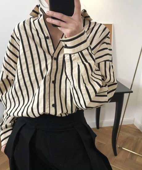 striped lapel shirt loose cotton shirt　FL2614