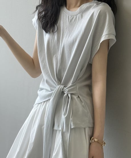side tie drape front cotton tshirt/2color　FL3649