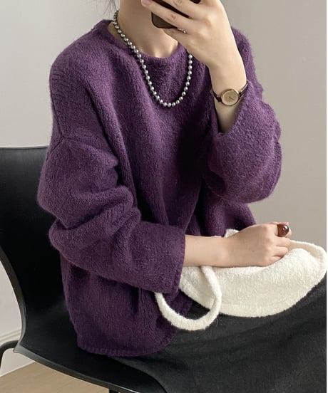 wax touch round neck knit /4color　FL3072