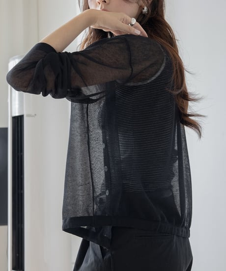 front drawstring sheer cardigan /4color　FL3241