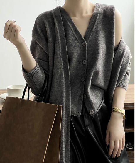 knit vest & cardigan ensemble /5color　FL3070