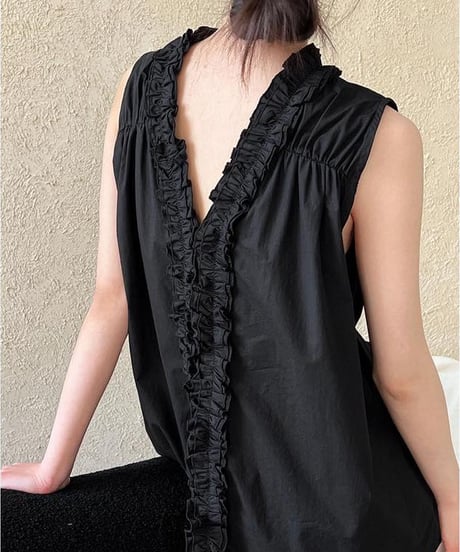 frilled v-neck 2way sleeveless blouse /2color　FL3354