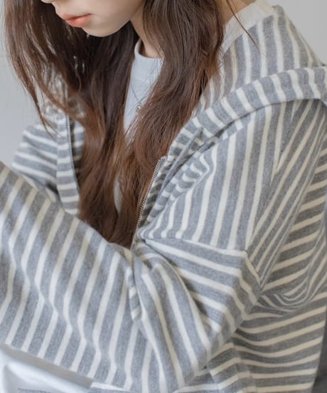 striped knit zip-up hoodie /2color　FL3315