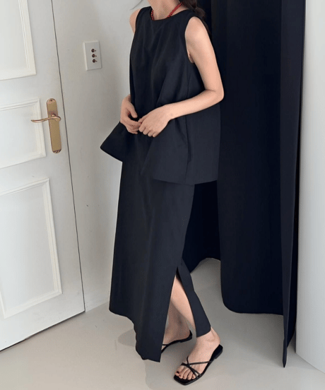 back design top slit skirt set up /3color　FL2449