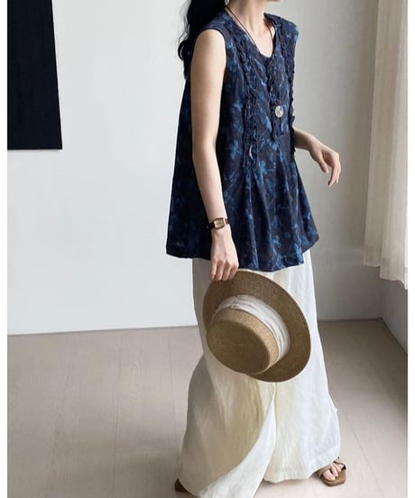 floral print sleeveless blouse　FL3459