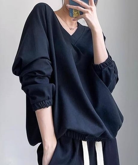 short v-neck sweat top /2color　FL2623