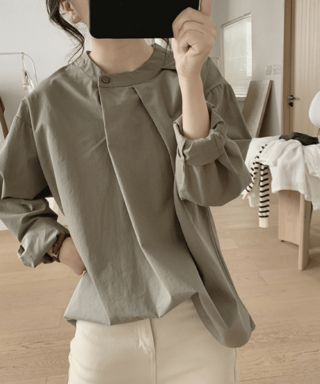 stand collar tuck blouse /4color　FL3582