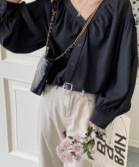 v-neck volume blouse /2color　FL3227