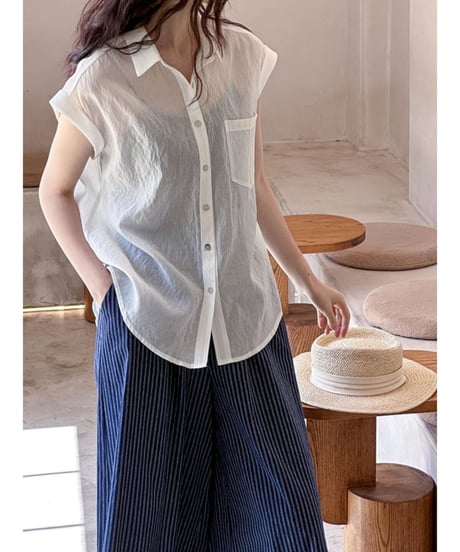 french sleeve sheer shirt /2color　FL2035