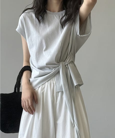 side tie drape front cotton tshirt/2color　FL3649
