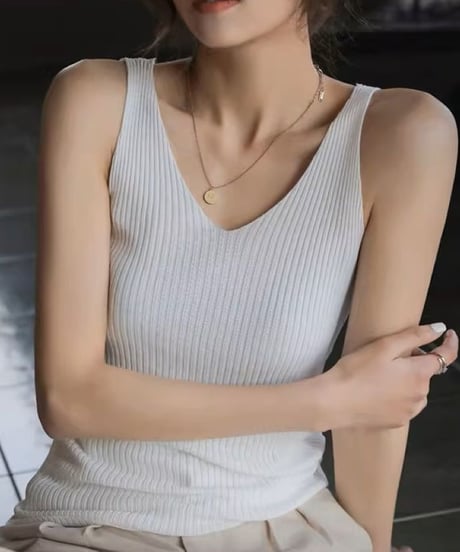 v-neck ribbed knit tank top /5color　FL3442