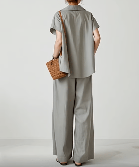 gray relaxed wide pants setup　FL3584