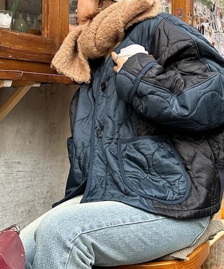 two tone quilted jacket /2color 　FL2558