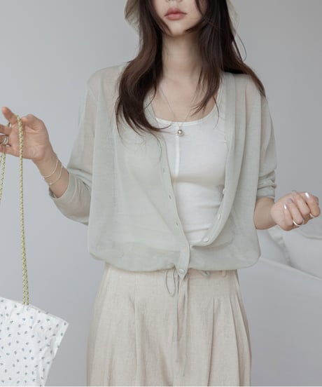 front drawstring sheer cardigan /4color　FL3241
