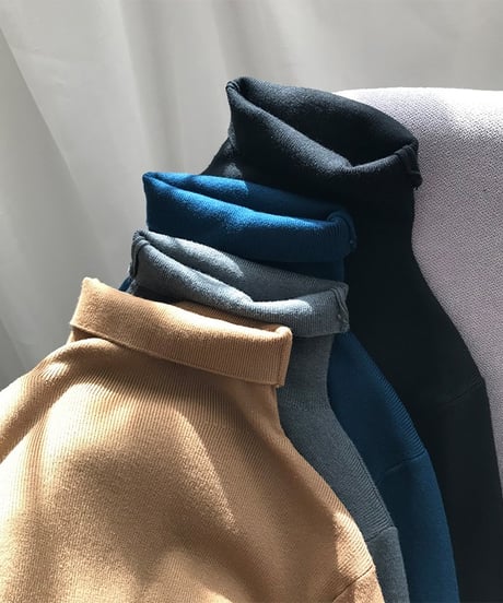 ribbed knit high-neck tops /7color　FL2631