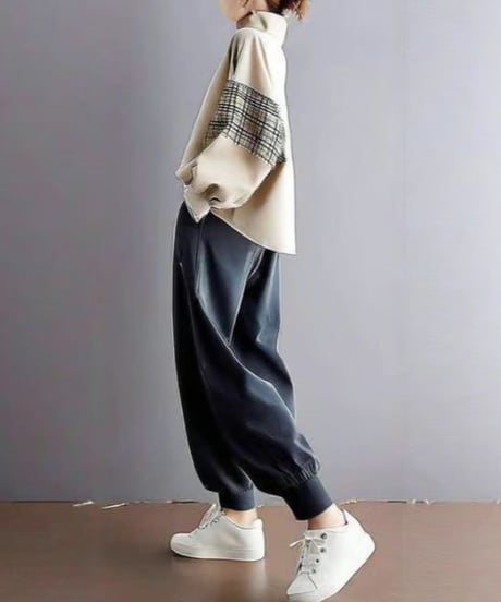 plaid sleeve setup outfit　FL3545