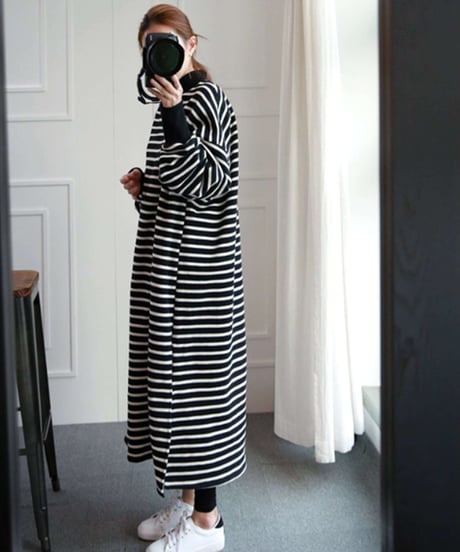 ​striped pattern long dress　FL2922